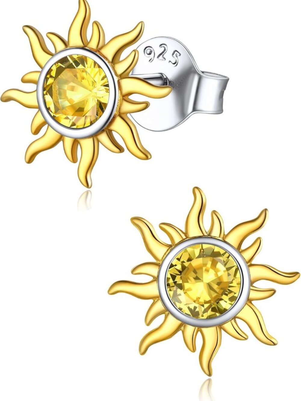 Dainty 925 Sterling Silver Sun Earrings with Birthstone - Small Round Design for